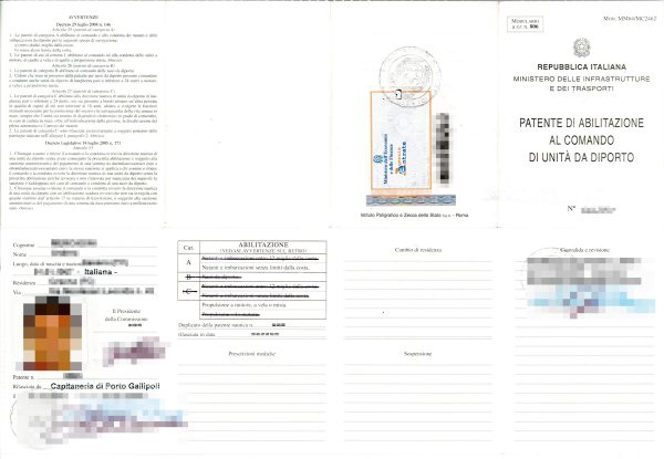 Patente Di Abilitazione Al Commando Di Unita Da Diporto